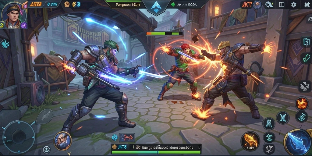 Screenshot dari permainan JKT8 dengan aksi seru di arena MOBA.
