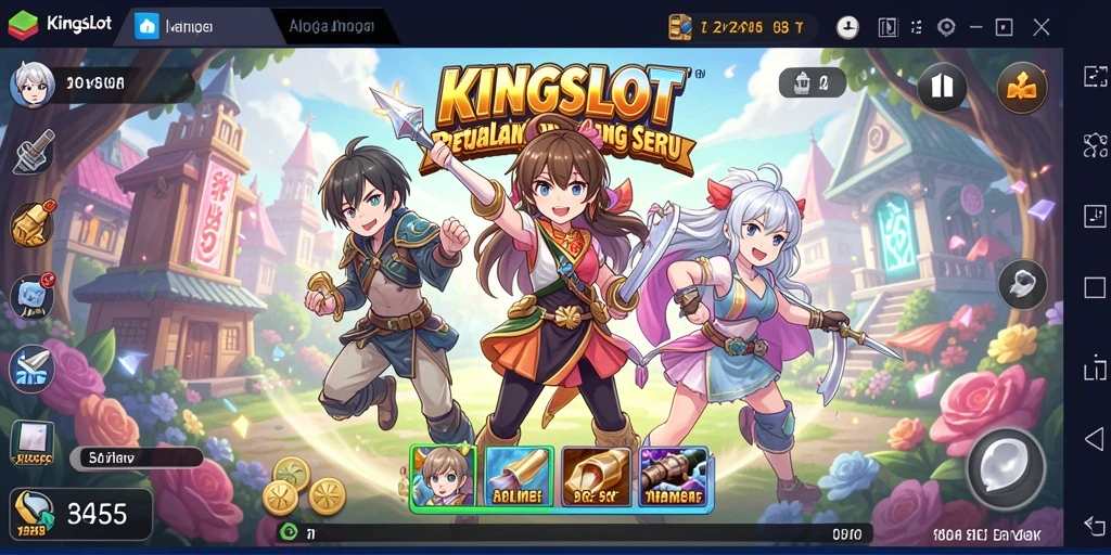 Tampilan gameplay KINGSLOT yang penuh aksi dan karakter anime.