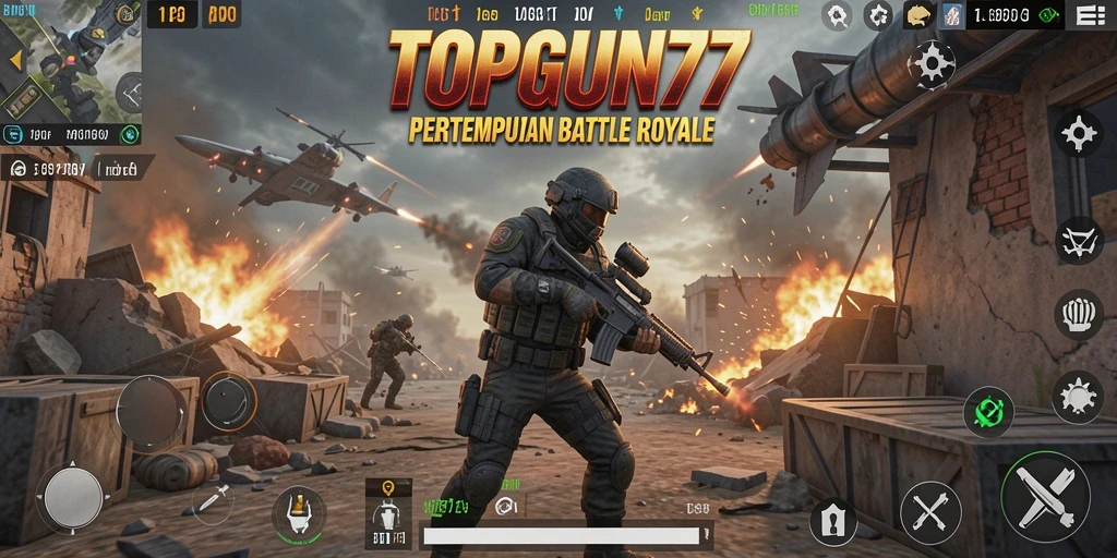 Screenshot gameplay dengan aksi pertempuran dalam TOPGUN77.
